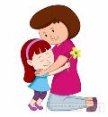 Cartoon of mum hugging little girl